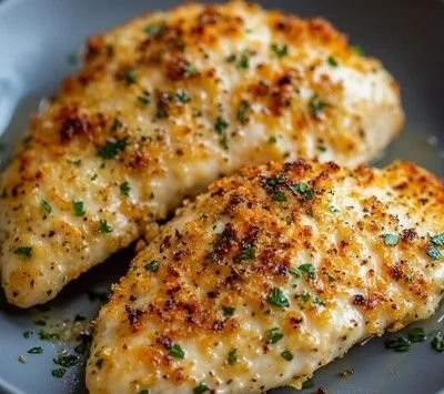 Easy air fryer garlic parmesan chicken recipe with crispy crust