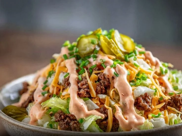 Delicious Easy Big Mac Salad with fresh ingredients and burger flavors