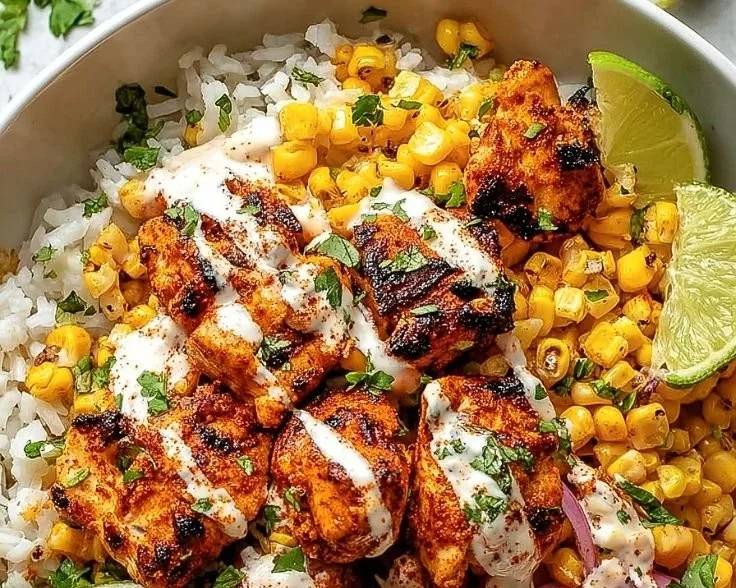 Delicious Easy Street Corn Chicken Bowl with fresh corn and chicken ingredients
