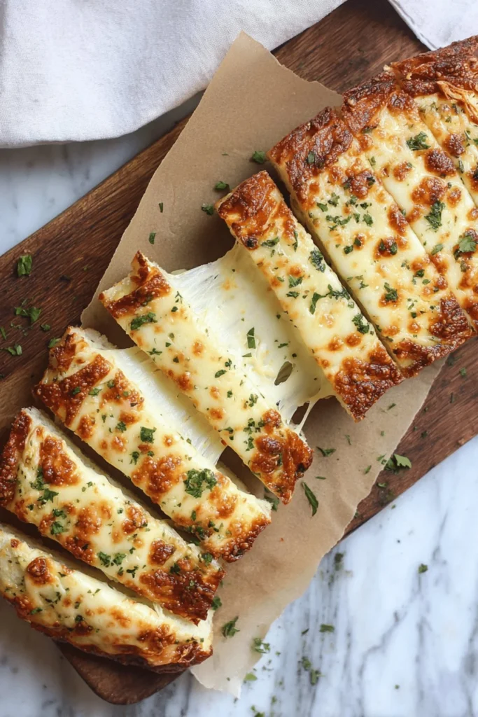Extra cheesy garlic bread with herbs and melted cheese