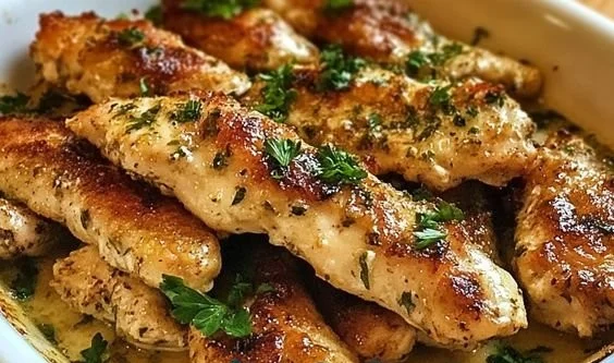 Delicious Greek Chicken Tenders with herbs and spices on a plate