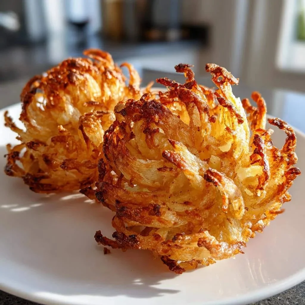 Healthy mini air fryer blooming onions with crispy texture and less oil