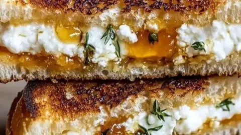 Delicious goat cheese grilled cheese sandwich drizzled with honey