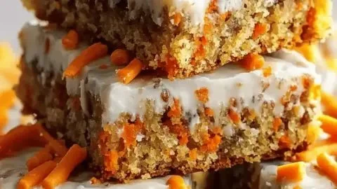 No Sugar Cottage Cheese Carrot Cake Bars served on a plate
