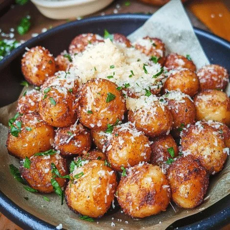 Crispy Parmesan Garlic Potato Balls served on a white plate