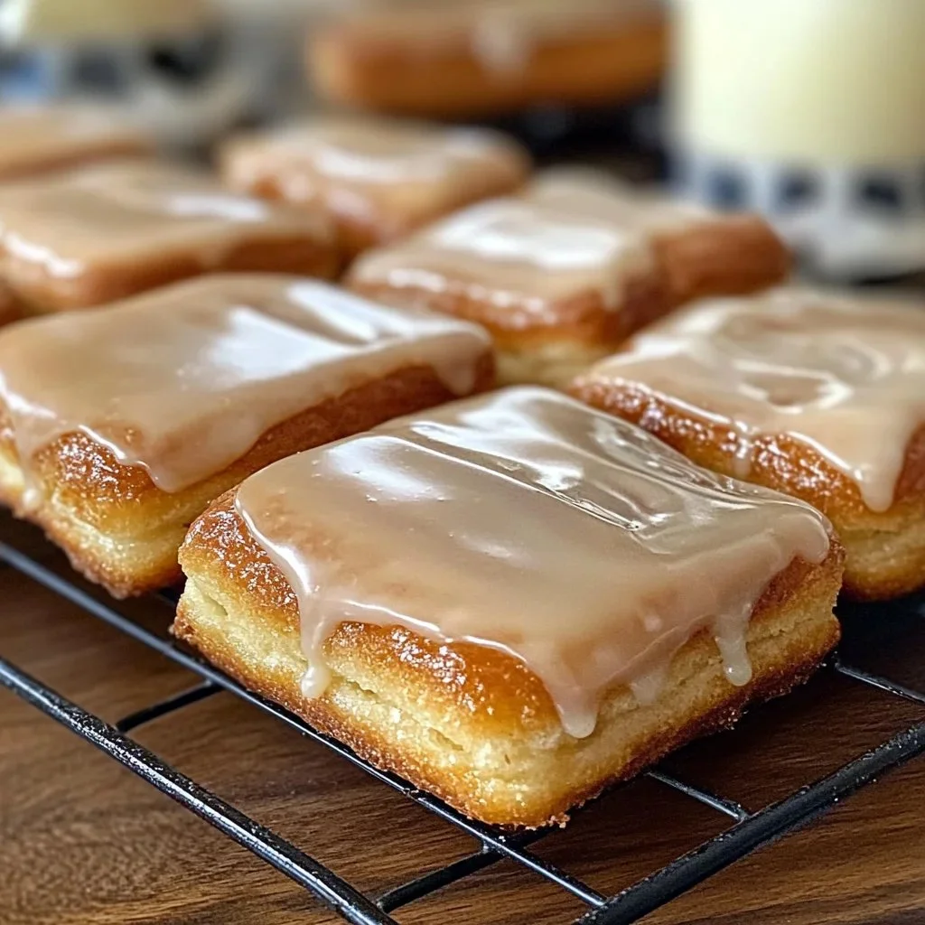 Soft baked maple donut bars with a delicious glaze on a wooden platter.