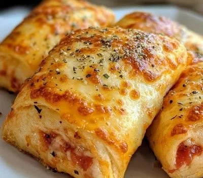 Crispy air fryer pizza rolls served on a plate with dipping sauce