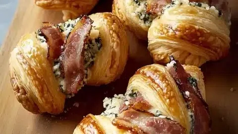 Bacon and cheese puff pastry twists on a plate, a savory snack delight