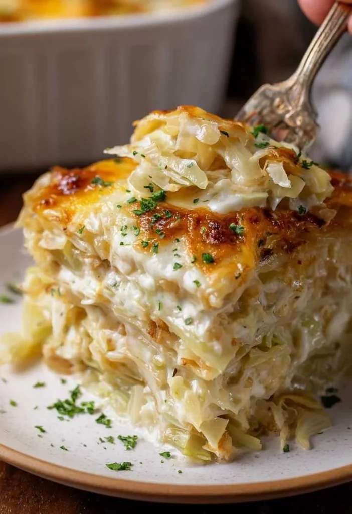 Creamy baked cabbage casserole prepared for two servings