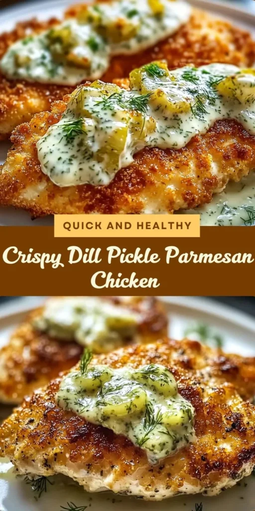 Crispy dill pickle parmesan chicken served on a plate with garnish