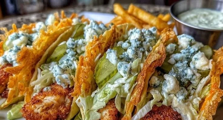 Delicious Dill Pickle Ranch Smash Chicken Tacos ready to serve
