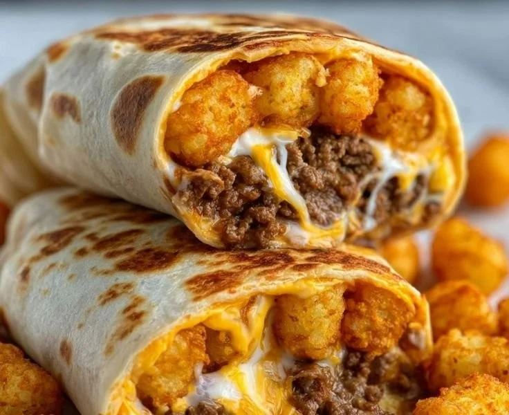 Easy Cheesy Potato Burritos filled with creamy potatoes and melted cheese.