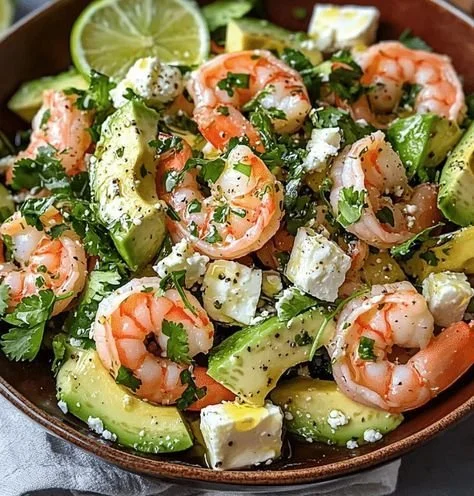 Fresh and colorful exotic avocado salad with various ingredients