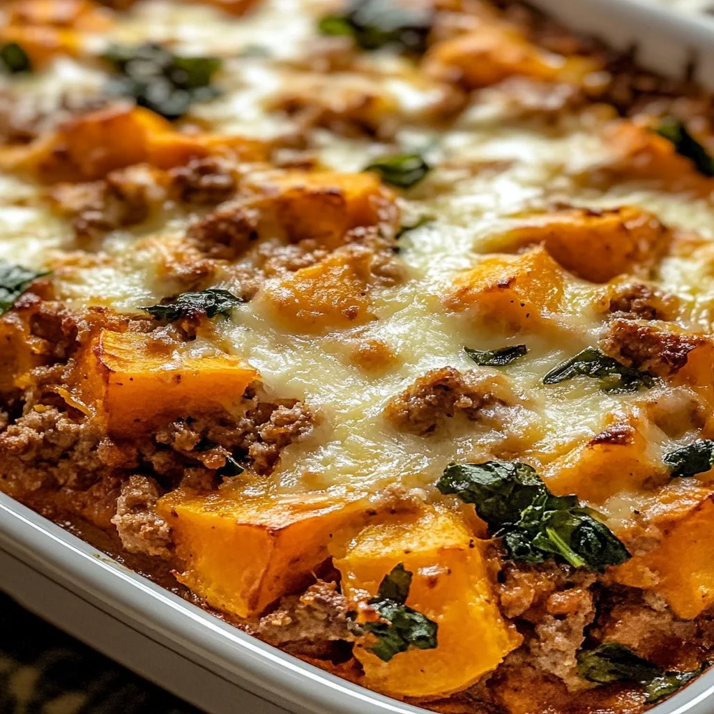 Ground Turkey Sweet Potato Bake dish garnished with herbs