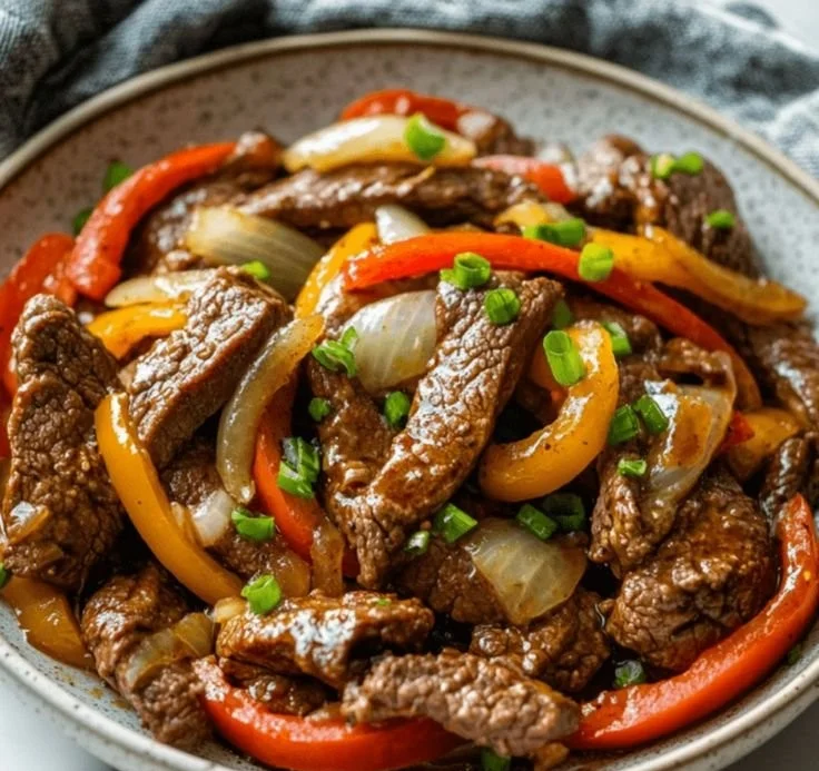 Delicious Keto Beef Pepper Steak served with vibrant peppers and spices