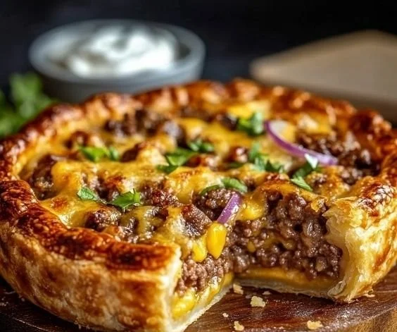 Delicious One-Pan Cheeseburger Pie meal with ground beef and cheese