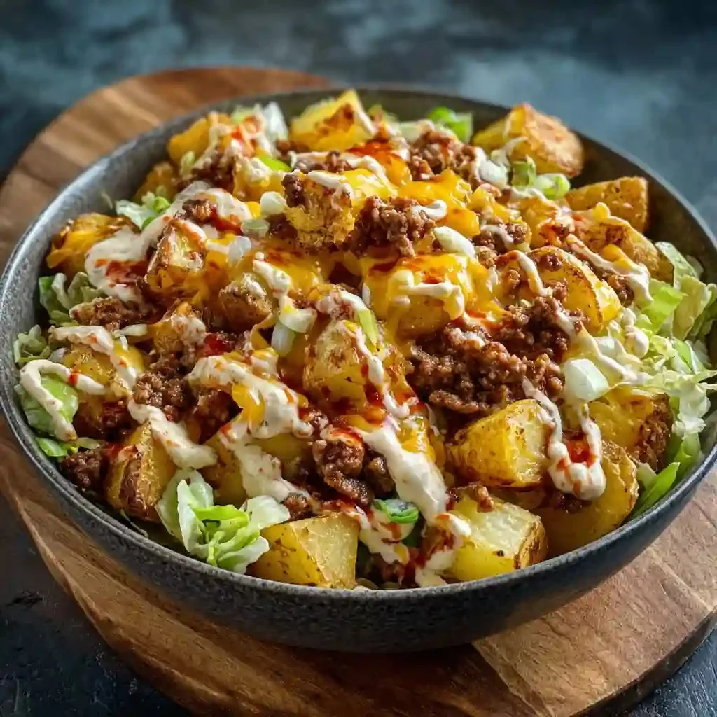 Delicious Potato Big Mac Bowl featuring layers of flavors and textures