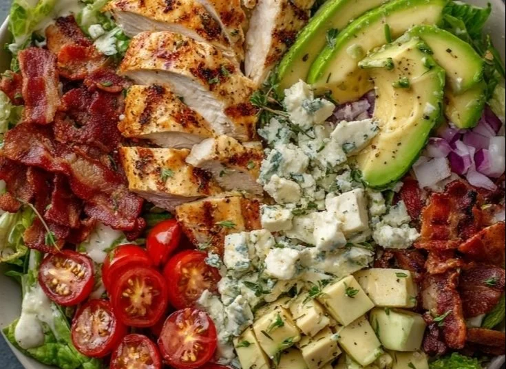 Savory BLT Chicken Salad with bacon, lettuce, and chicken in a bowl