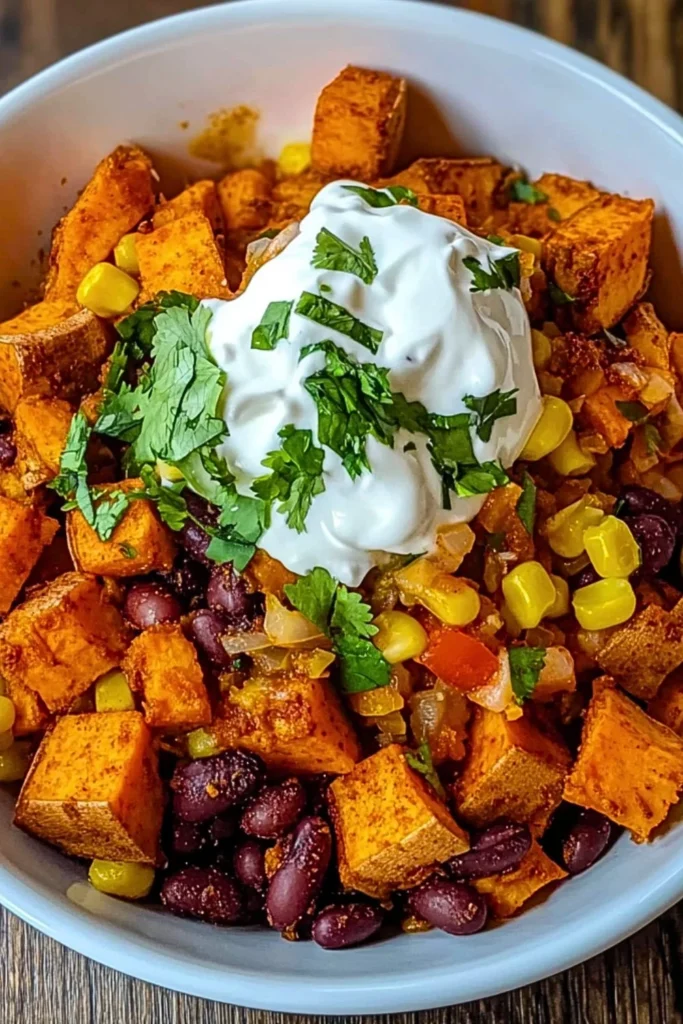 Colorful Sweet Potato Taco Bowl with fresh toppings and ingredients