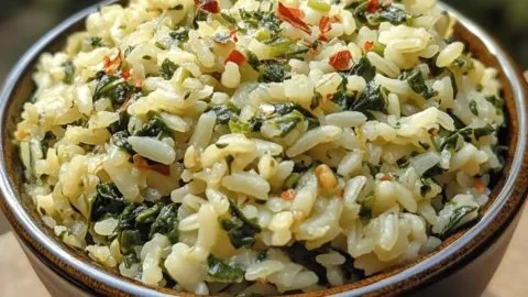 Delicious creamy spinach rice dish served in a bowl