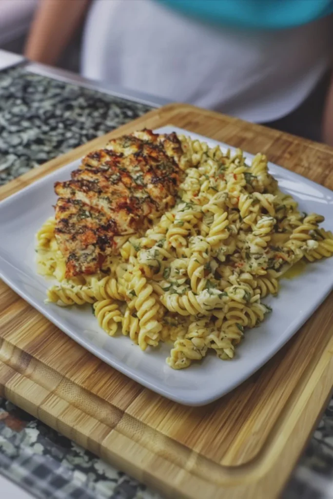 Creamy garlic parmesan chicken pasta served in a bowl
