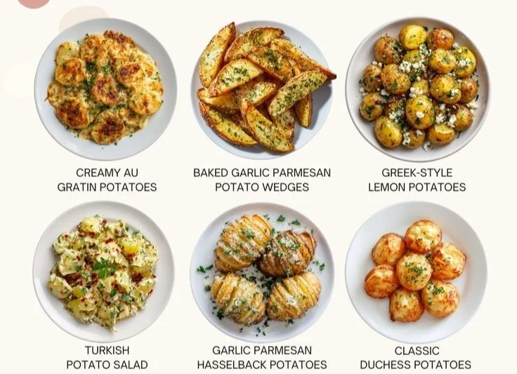 Delicious potato side dishes including mashed, roasted, and baked potatoes.