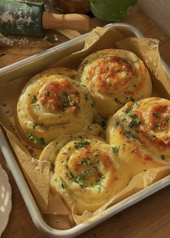 Buttery cheese garlic rolls fresh out of the oven
