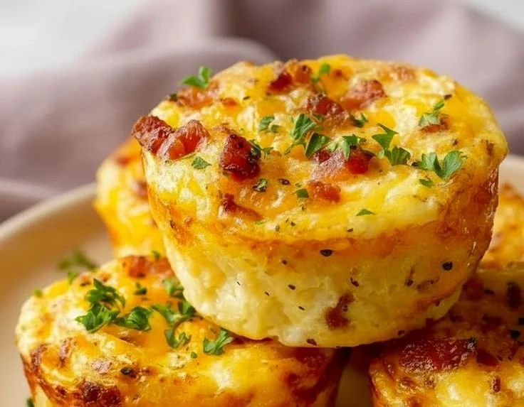 Cheesy muffin tin cottage cheese egg bites served on a plate