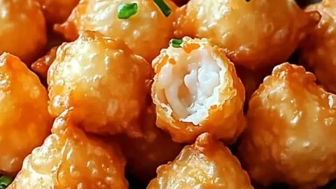 Crispy crab rangoon bites served on a platter for a party appetizer.