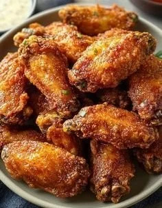 Crispy dry rub chicken wings plated and ready to enjoy