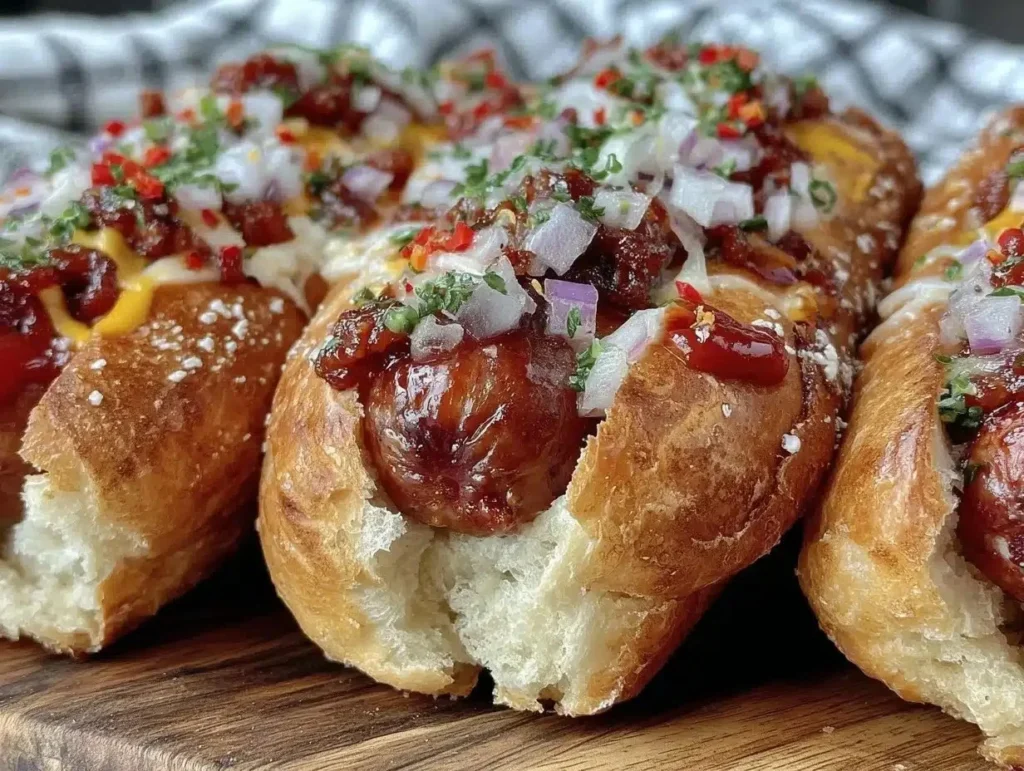 Delicious Firecracker Hot Dogs with spicy toppings ready for grilling