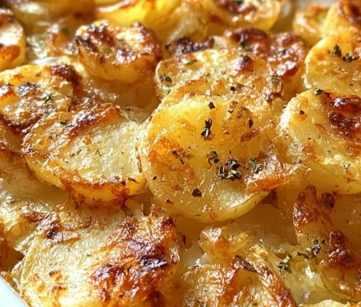 Delicious French Onion Potatoes topped with melted cheese and herbs