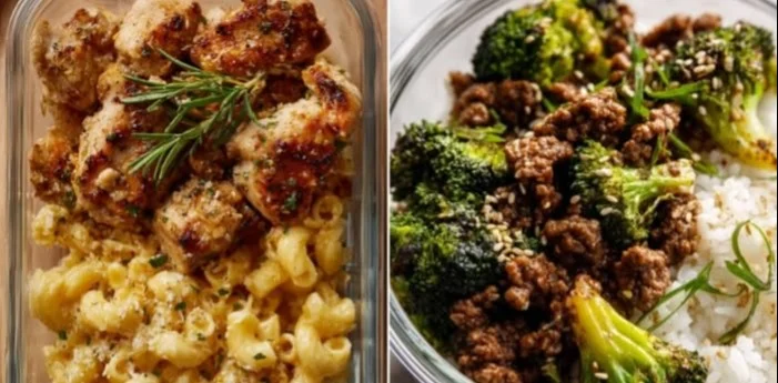 Colorful and healthy meal prep containers filled with nutritious ingredients