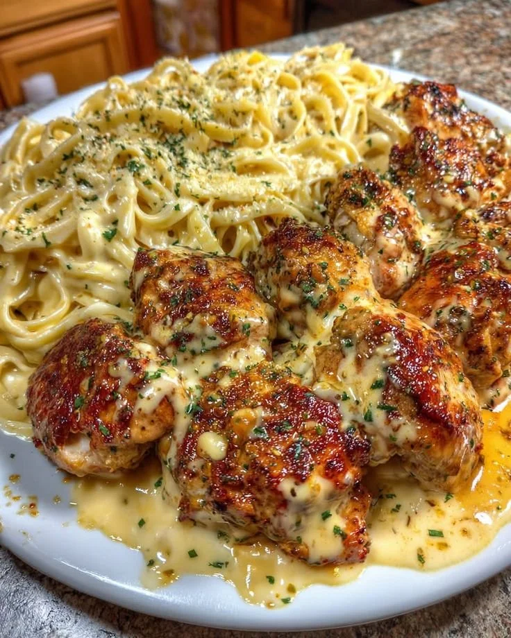 Creamy Cajun Velveeta Chicken Linguine Alfredo served in a bowl