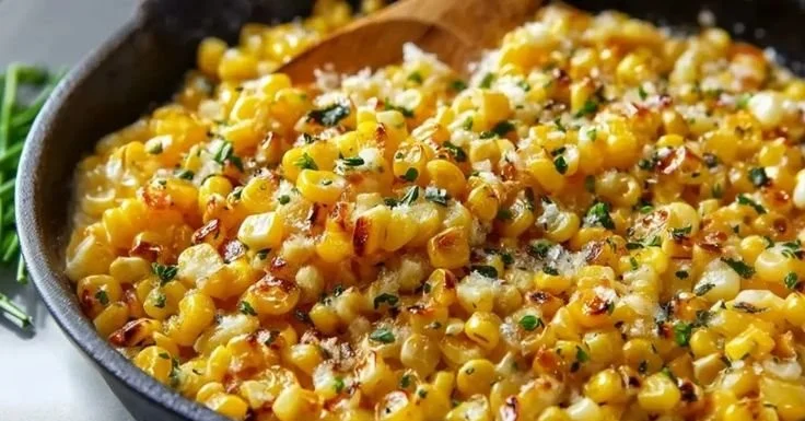 Delicious Honey Butter Skillet Corn served in a cast iron skillet