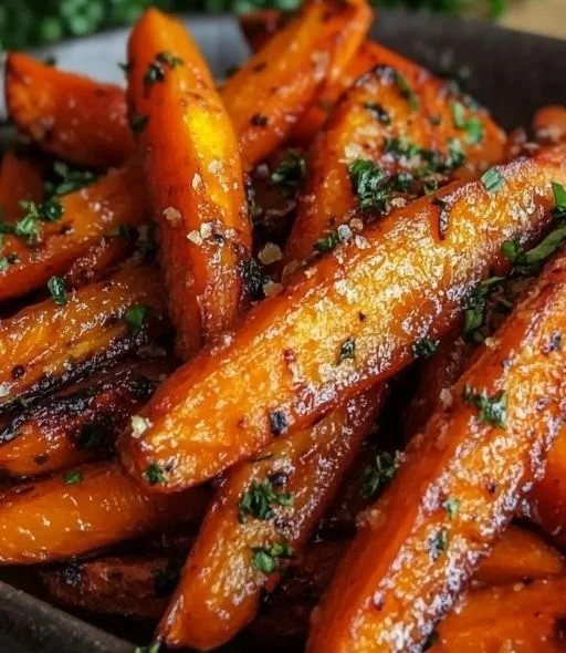 Honey Garlic Butter Roasted Carrots, a flavorful side dish made with roasted carrots and butter.