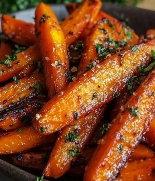 Delicious honey garlic butter roasted carrots served as a side dish