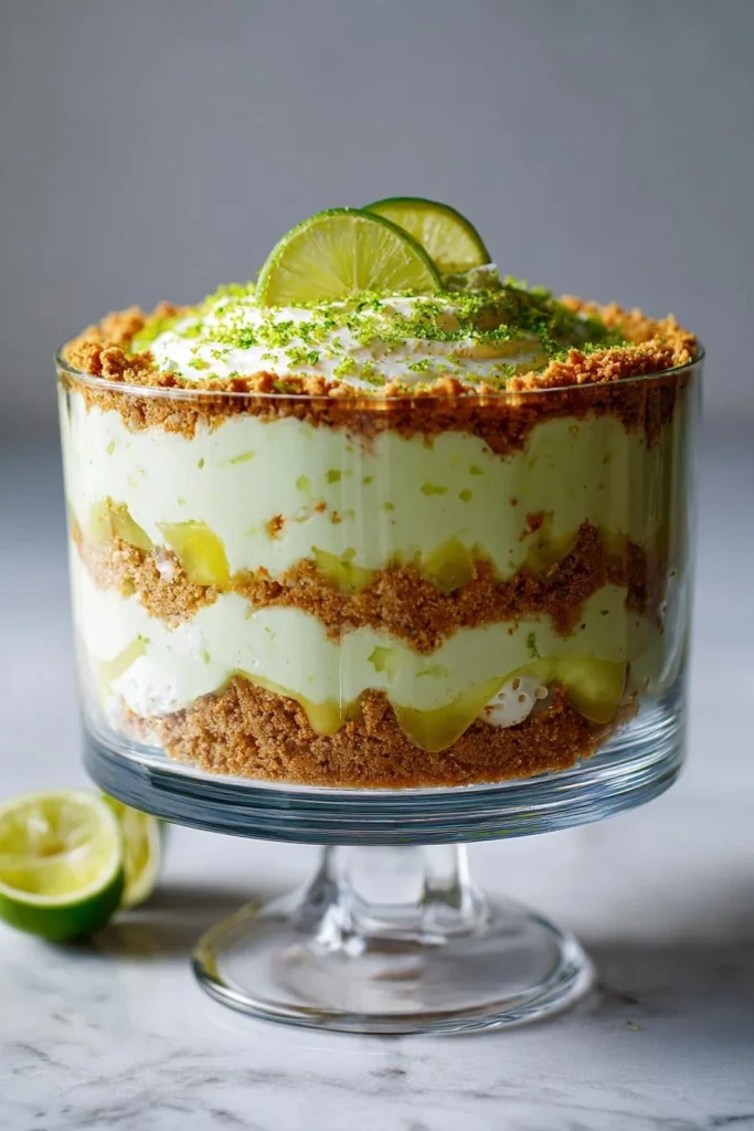 Delicious Key Lime Pie Trifle layered with whipped cream and key lime filling