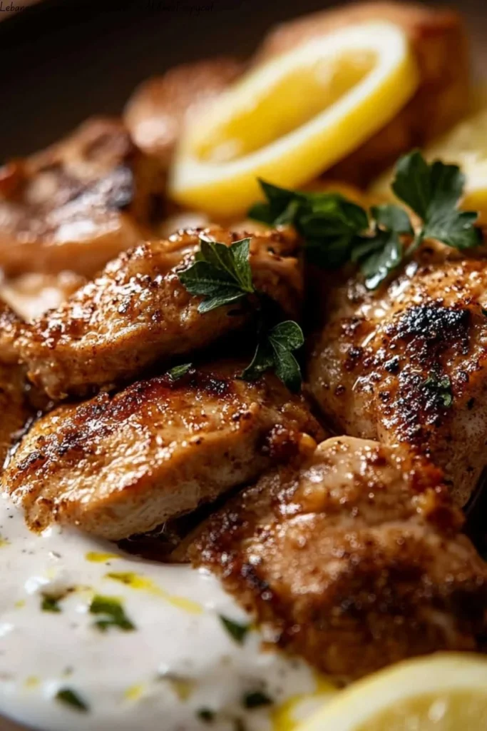 Delicious Lebanese Lemon Garlic Chicken on a serving plate