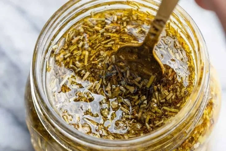 Fresh lemon garlic herb sauce drizzled over grilled vegetables