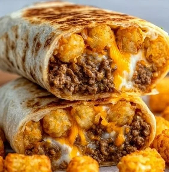 Delicious loaded Beef Tater Tot Burritos filled with tasty beef and crispy tots