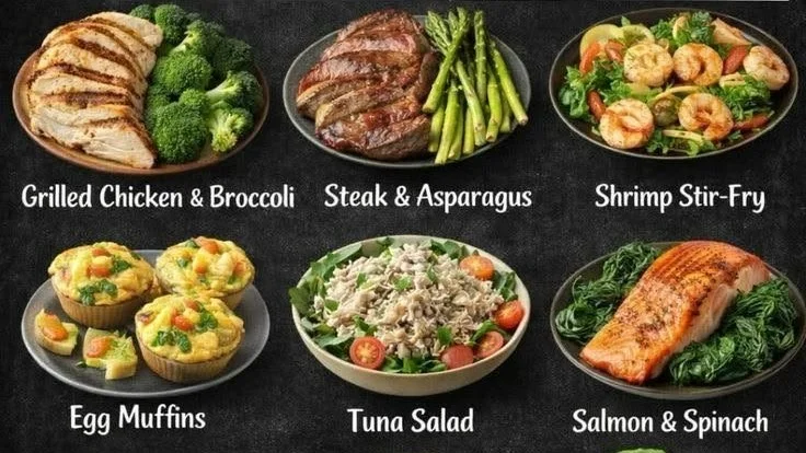 Low carb high protein meals suited for fat loss and healthy eating.