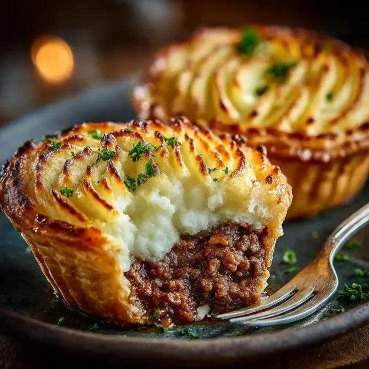 Mini Shepherd's Pies served on a plate, perfect for appetizers or family dinners.