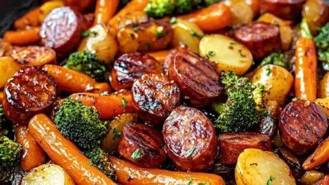 One-Pan Honey Garlic Kielbasa with colorful vegetables for a family-friendly dinner