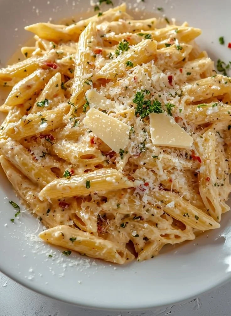 Delicious one pot creamy garlic pasta with herbs and cheese