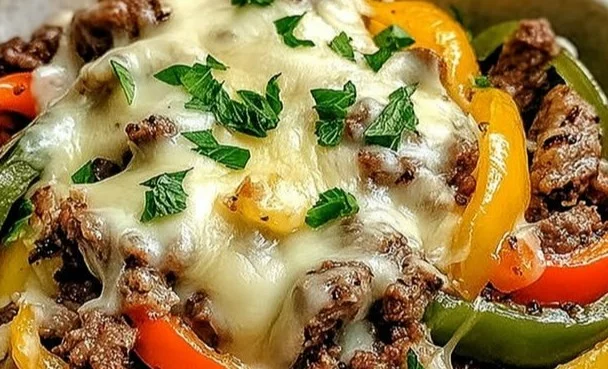 Delicious Philly Cheesesteak Bowl filled with tender beef and peppers