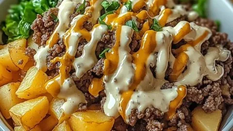 Savory Smash Burger Bowl with fresh ingredients and toppings