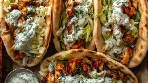 Sheet Pan Chicken Pitas with Herby Ranch ready to serve