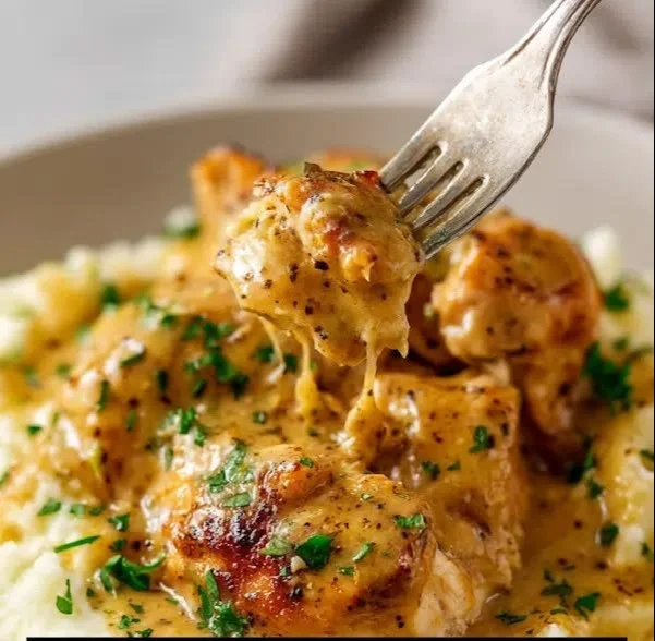 Slow Cooker Honey Mustard Chicken served with vegetables on a plate.