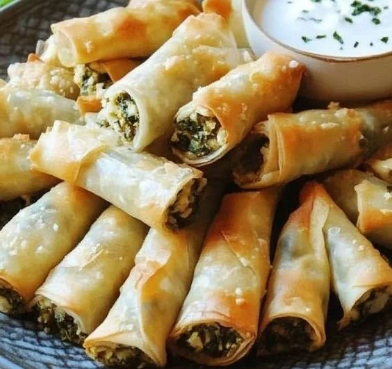 Savory Spinach Feta Mini Rolls on a platter, perfect for snacks or appetizers.